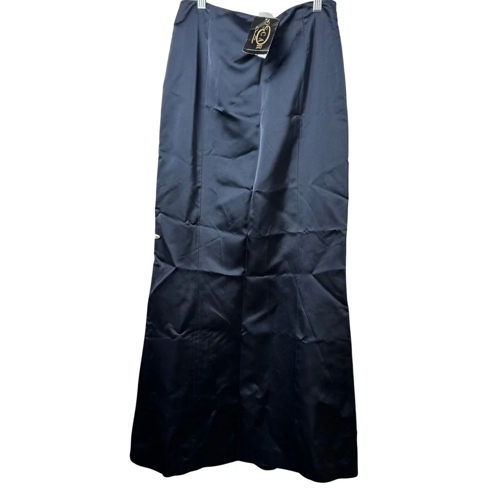 Oscar de la Renta Maxi Skirt Womens 6 Navy Satin Bell Formal NEW